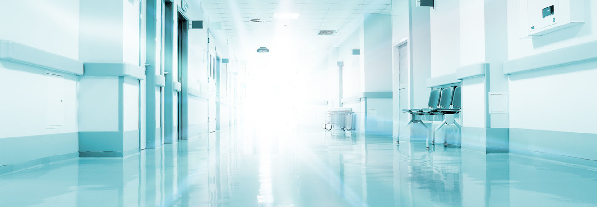 Hospital hallway filled with light