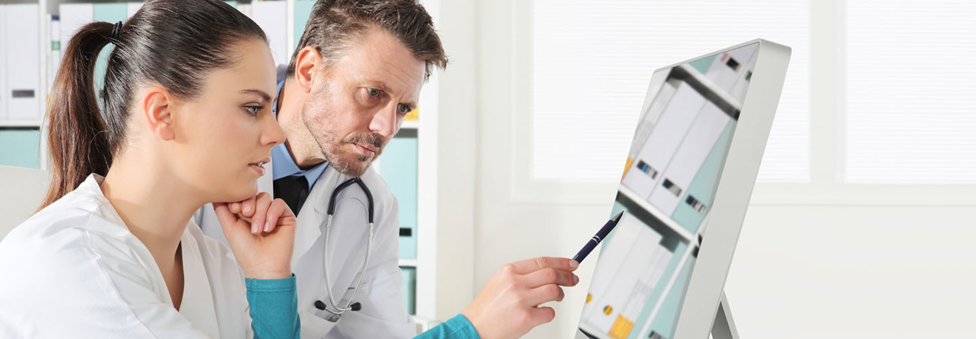 Doctors use the computer, concept of medical consulting