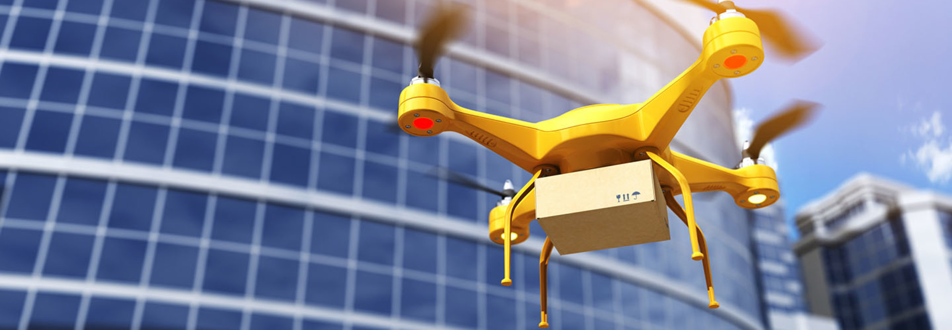 Quadrocopter carrying a parcell. 3D illustration