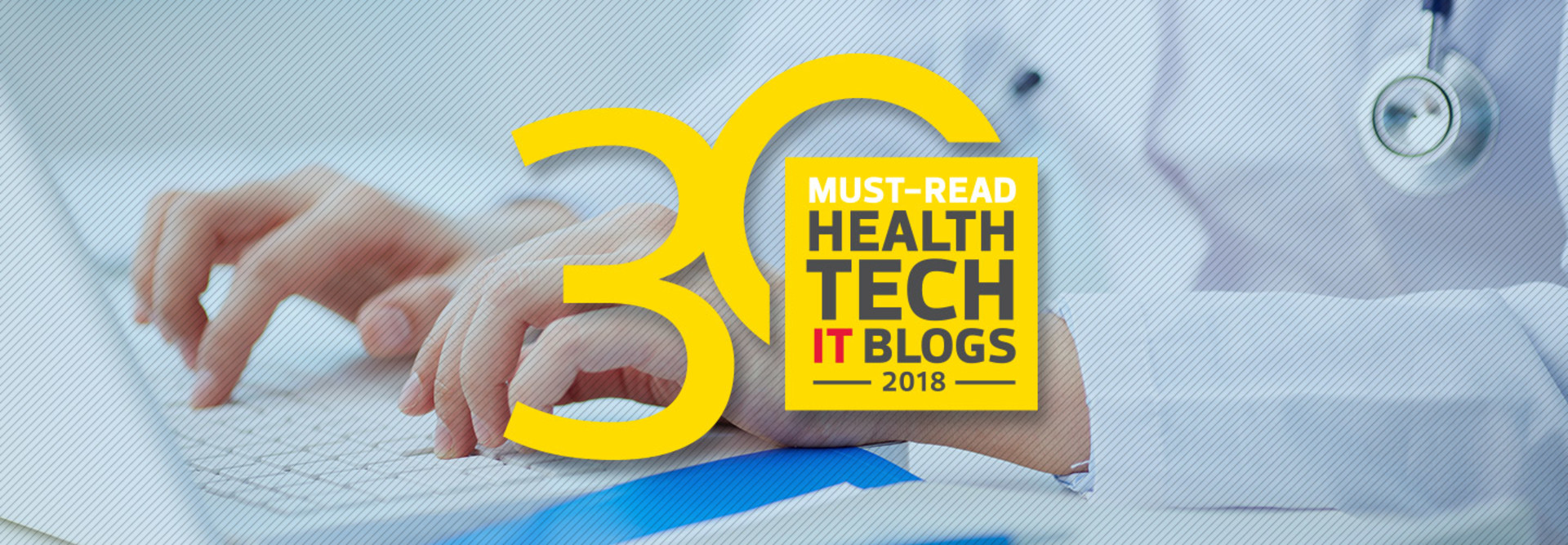 Doctor's hands on a keyboard with Must-Read blogger list logo