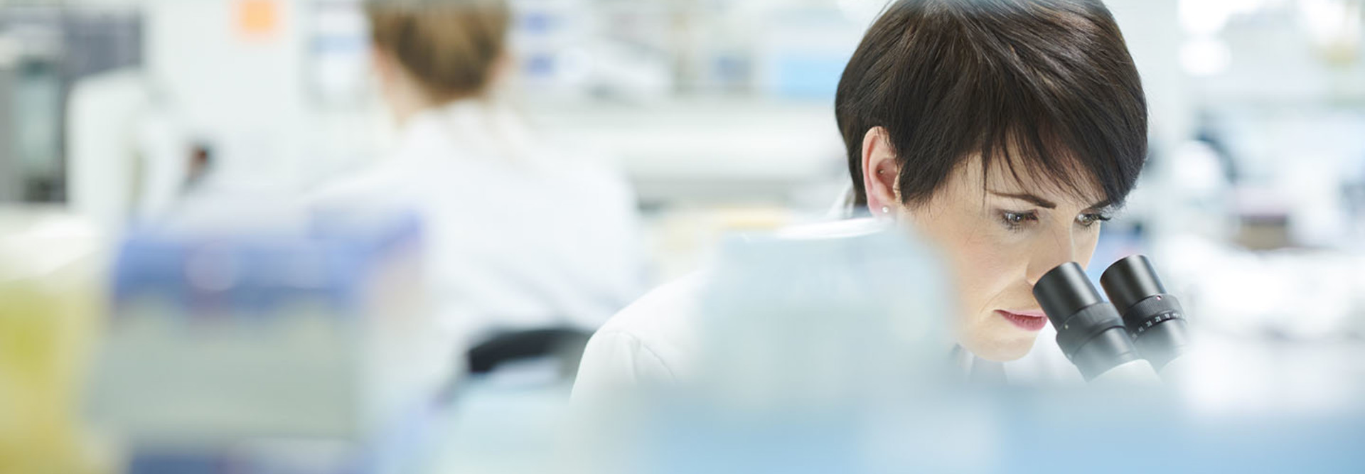scientist in a busy research lab