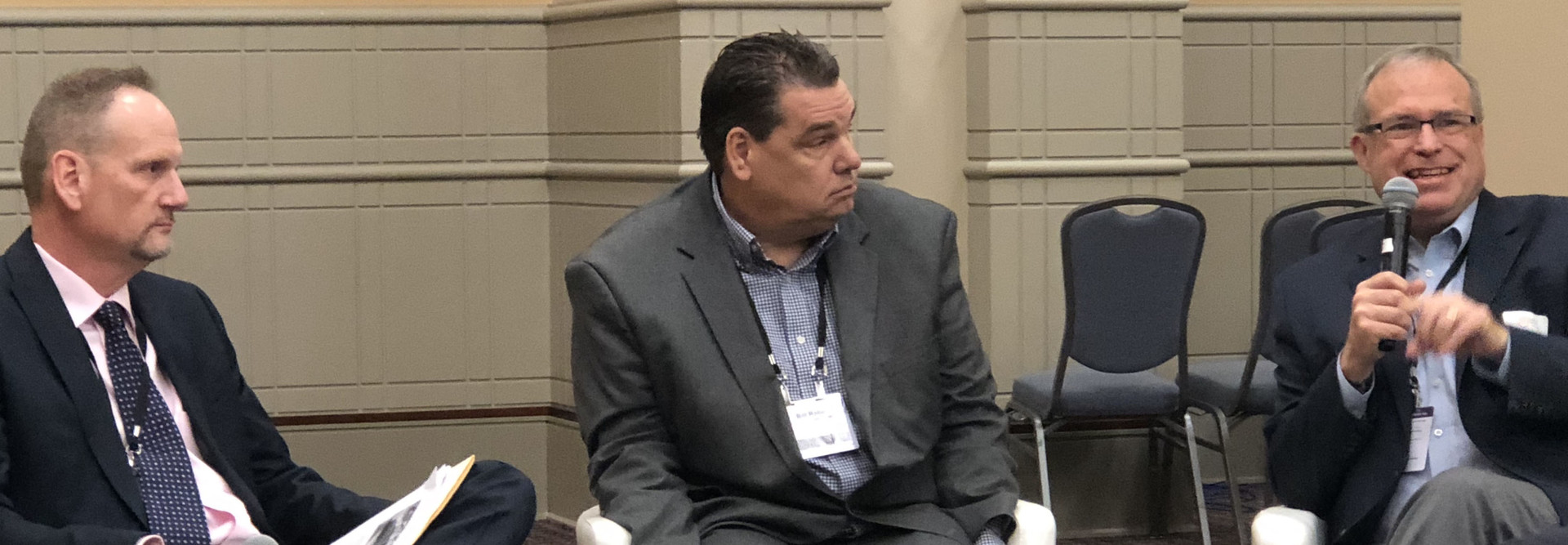 From left: Lifespace Communities VP of IT John Couture and Covenant Living Communities and Services CIO Bill Rabe listen as Acts Retirement-Life Communities Senior VP and CIO Peter Kress talks about the next generation of senior care CIOs.