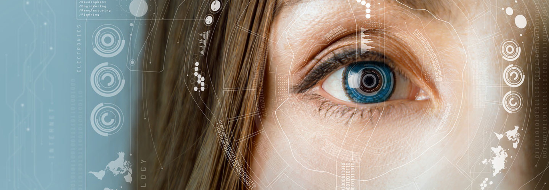 human eye and graphical interface. smart contact lens concept.