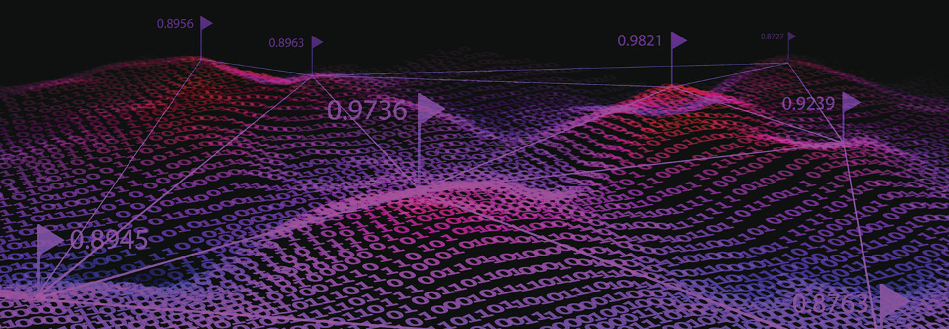 Big data representation in purple. Binary code background
