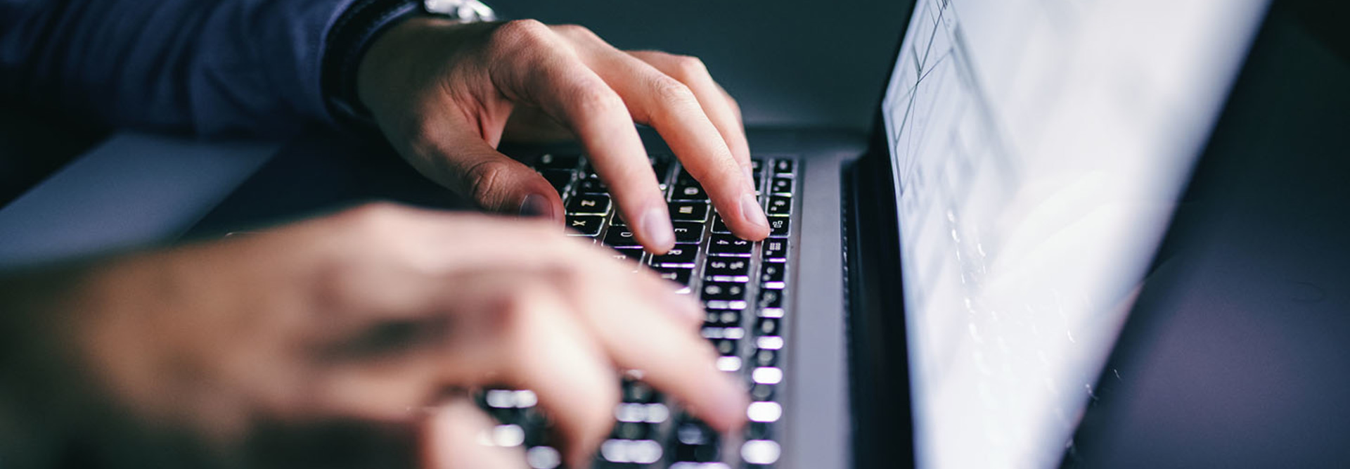 Person with hands on laptop screen