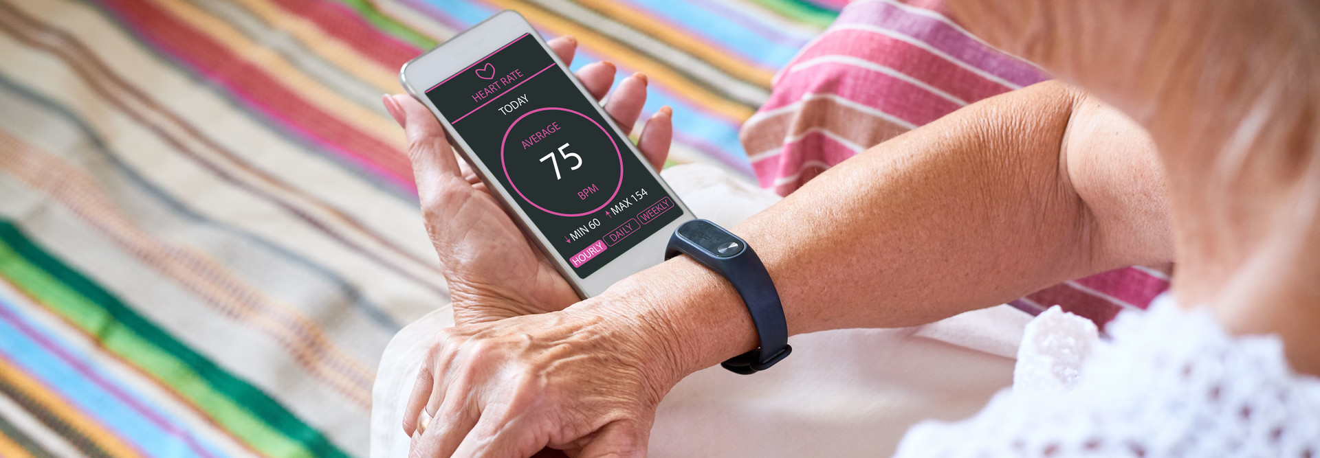 Woman examines wearable