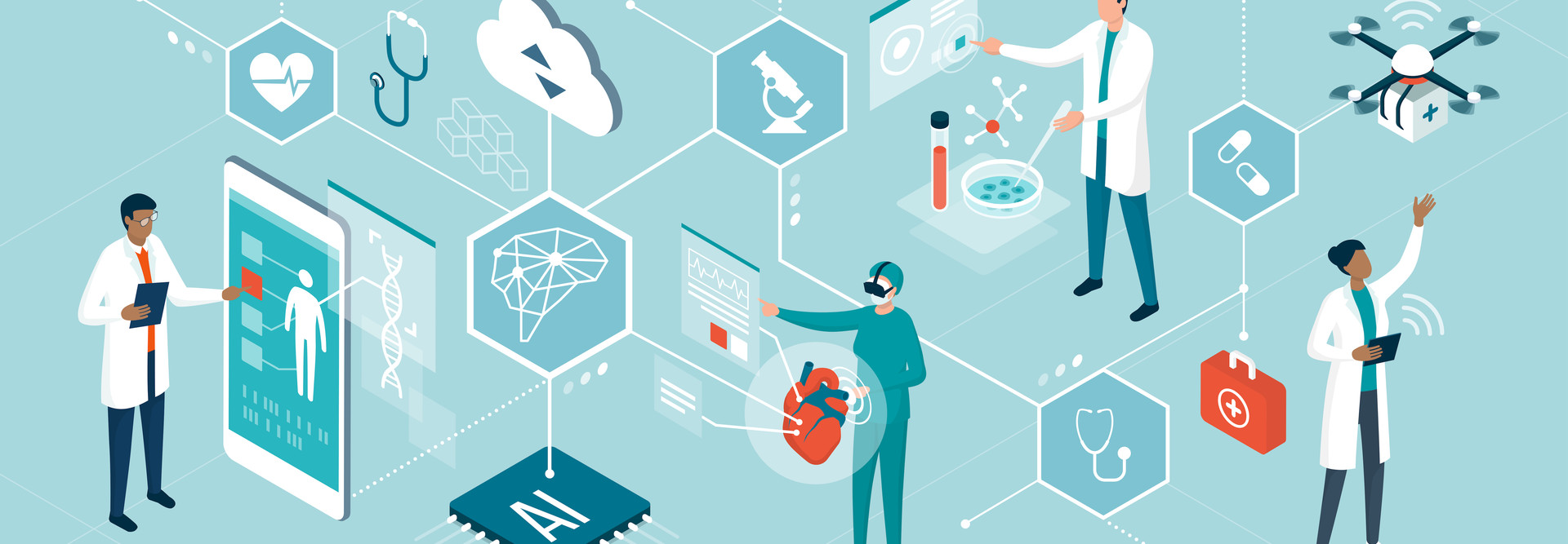 hospital with doctors and technology