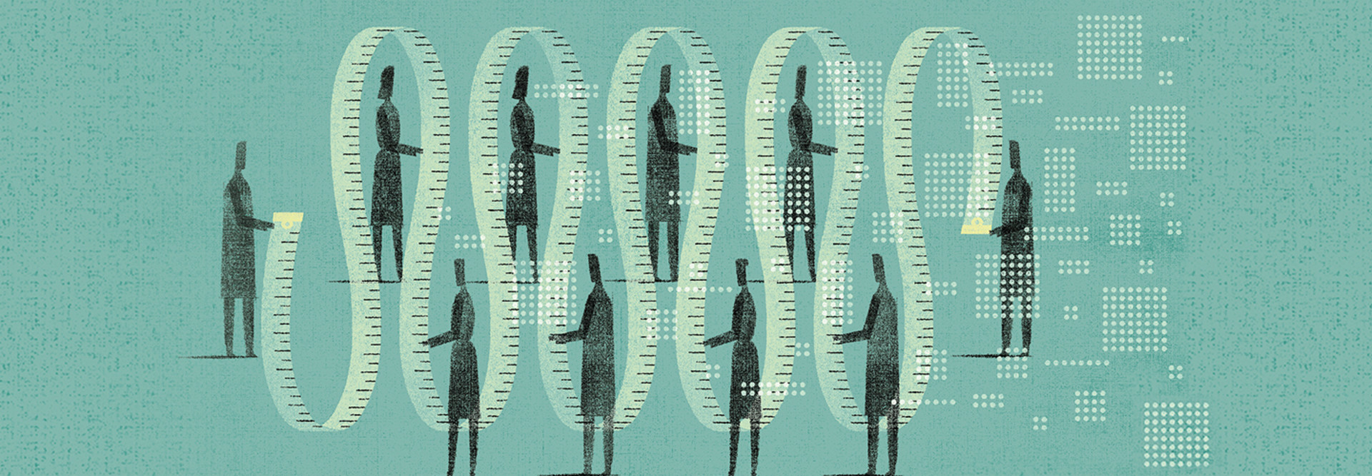 Illustration of several people holding a tape measure
