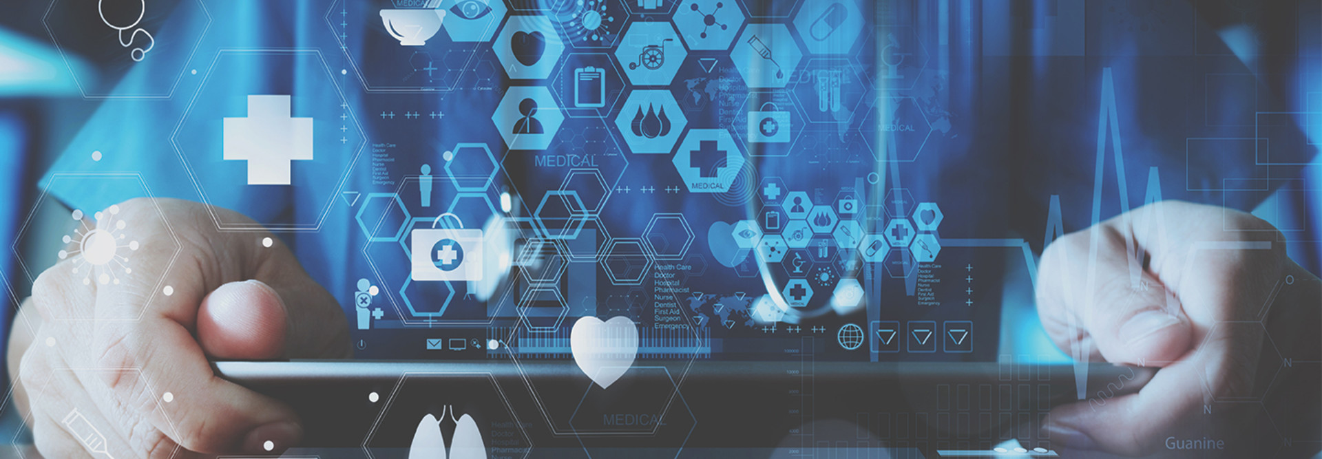 clinician holding tablet with medical data concept