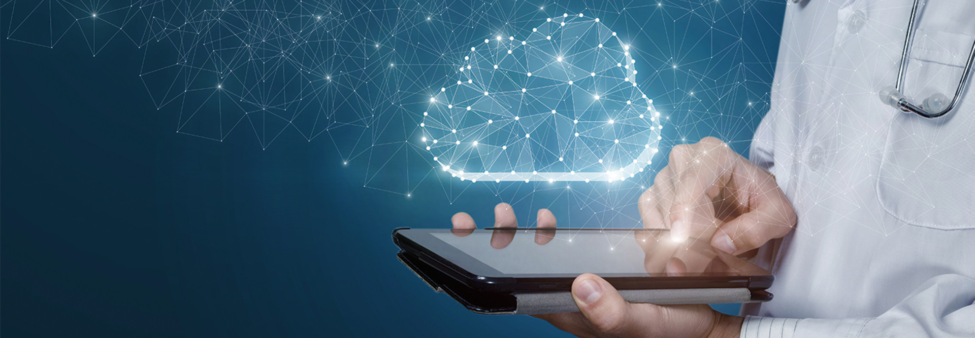 doctor holding tablet cloud concept
