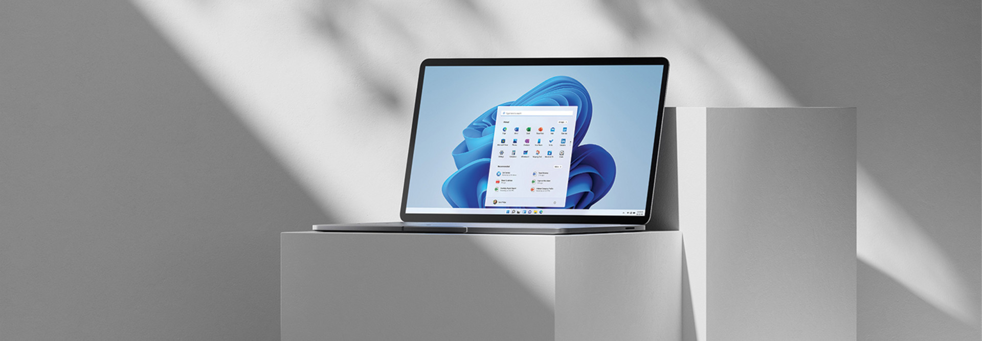Laptop with Windows 11 on white blocks