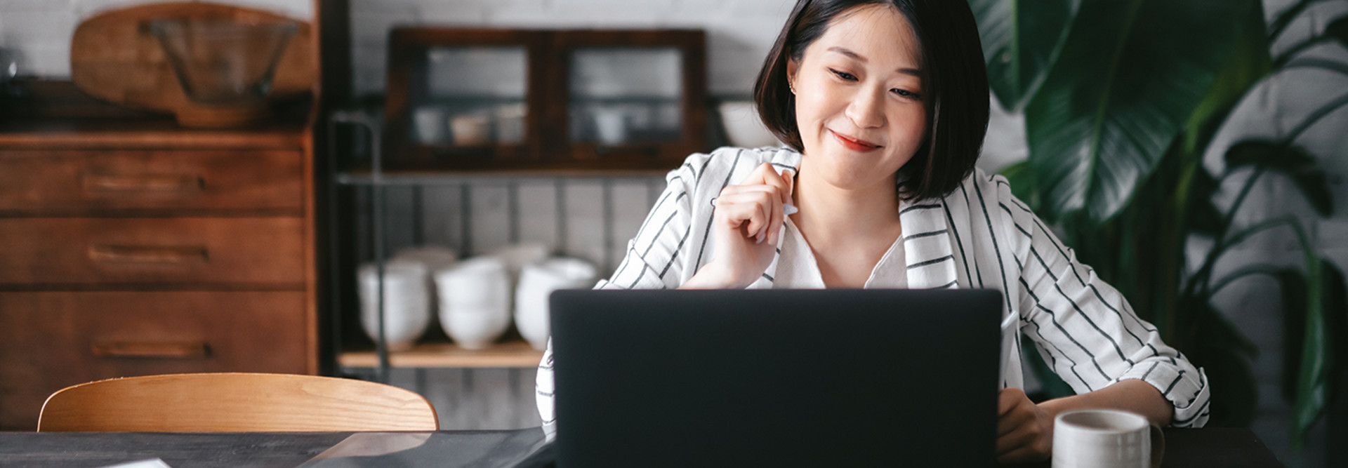 woman works from home