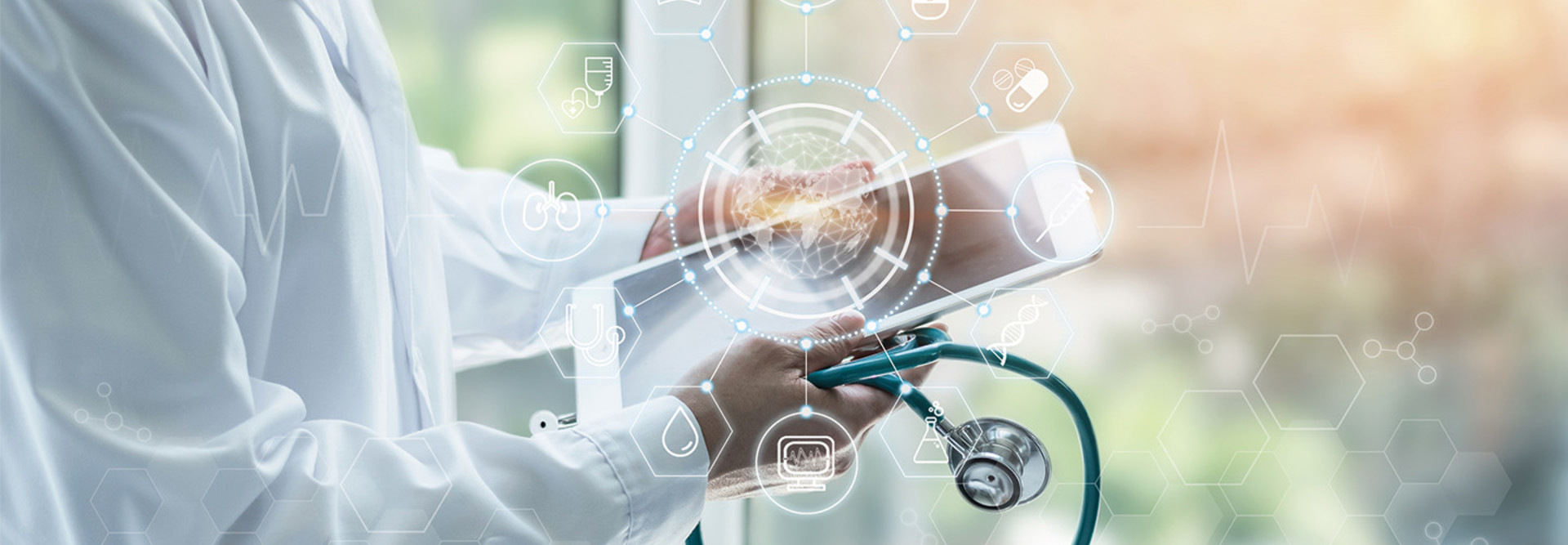 doctors holds tablet in healthcare interoperability concept