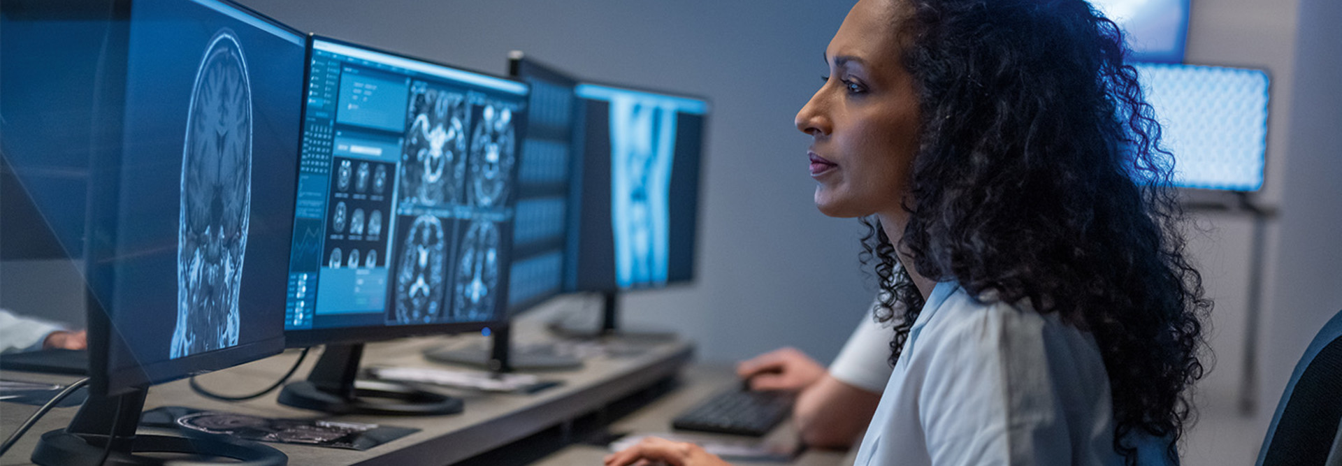 Doctor reviews radiology images