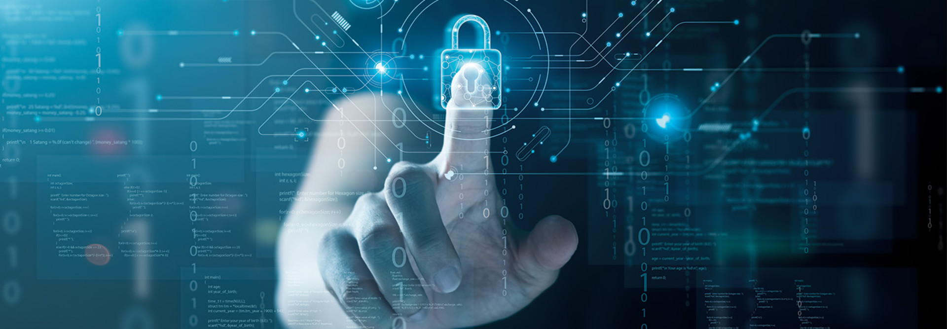 hand touches futuristic lock security concept