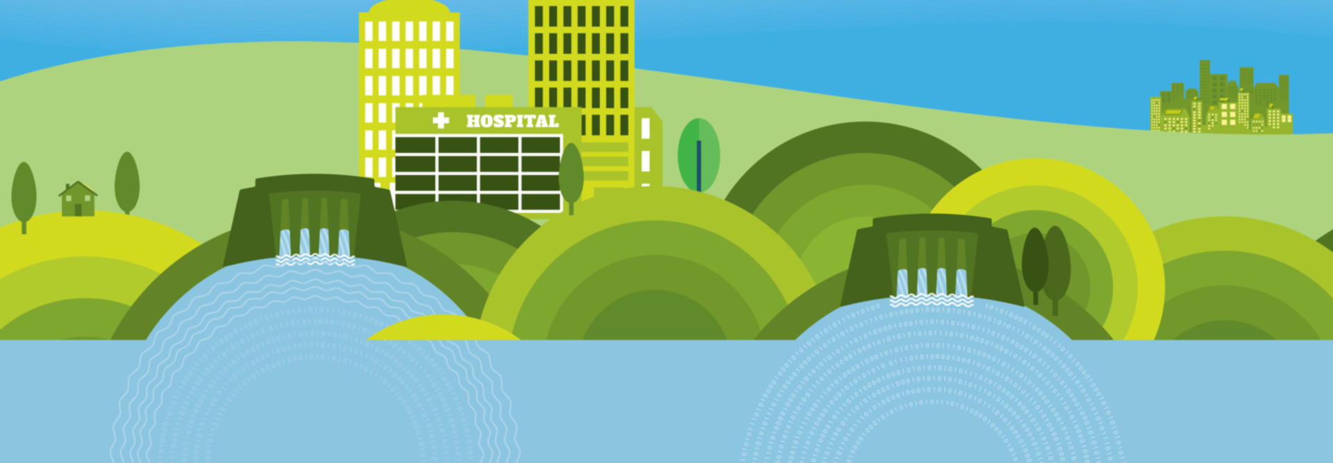 illustration of hospital on data river