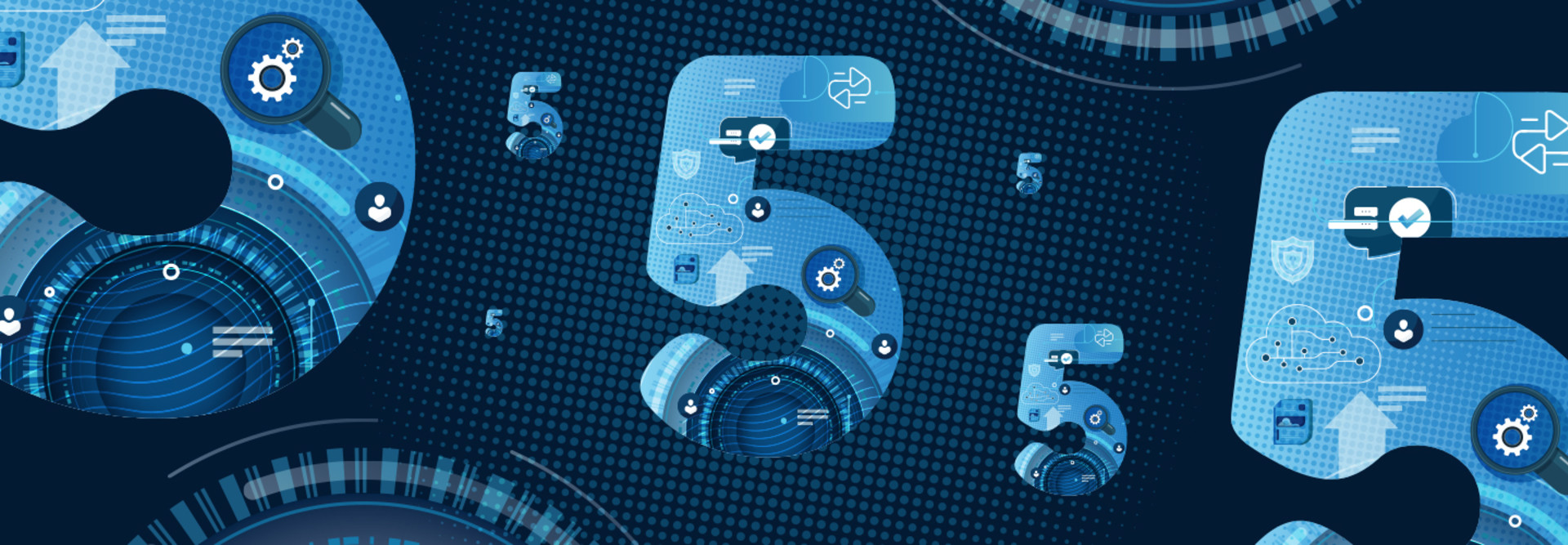 blue fives with SecOps concept on dark blue background