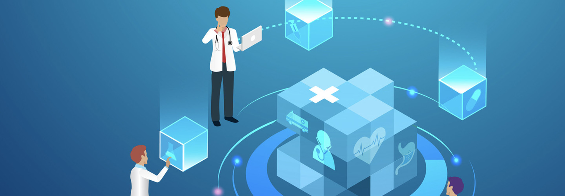 Illustration of doctor team using AI technology