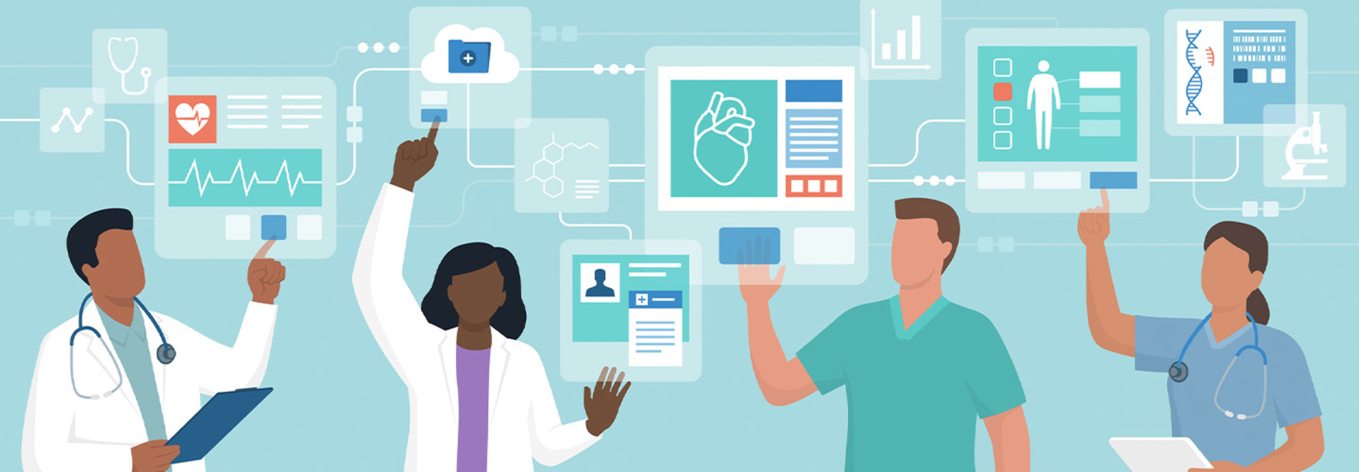 Doctors interacting with digital interfaces