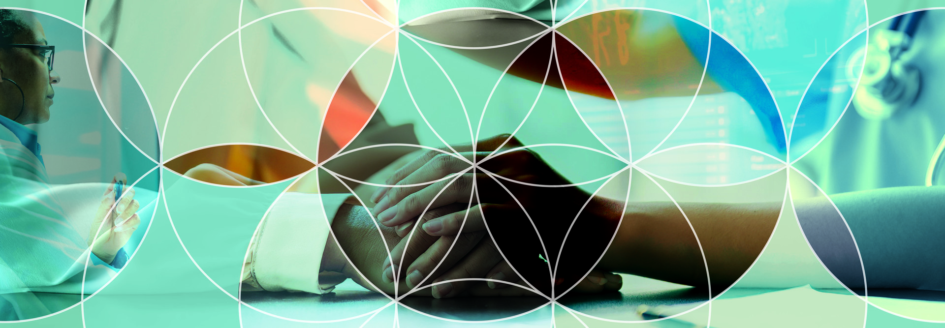 kaleidoscope effect on top of nurse holding patient's hand