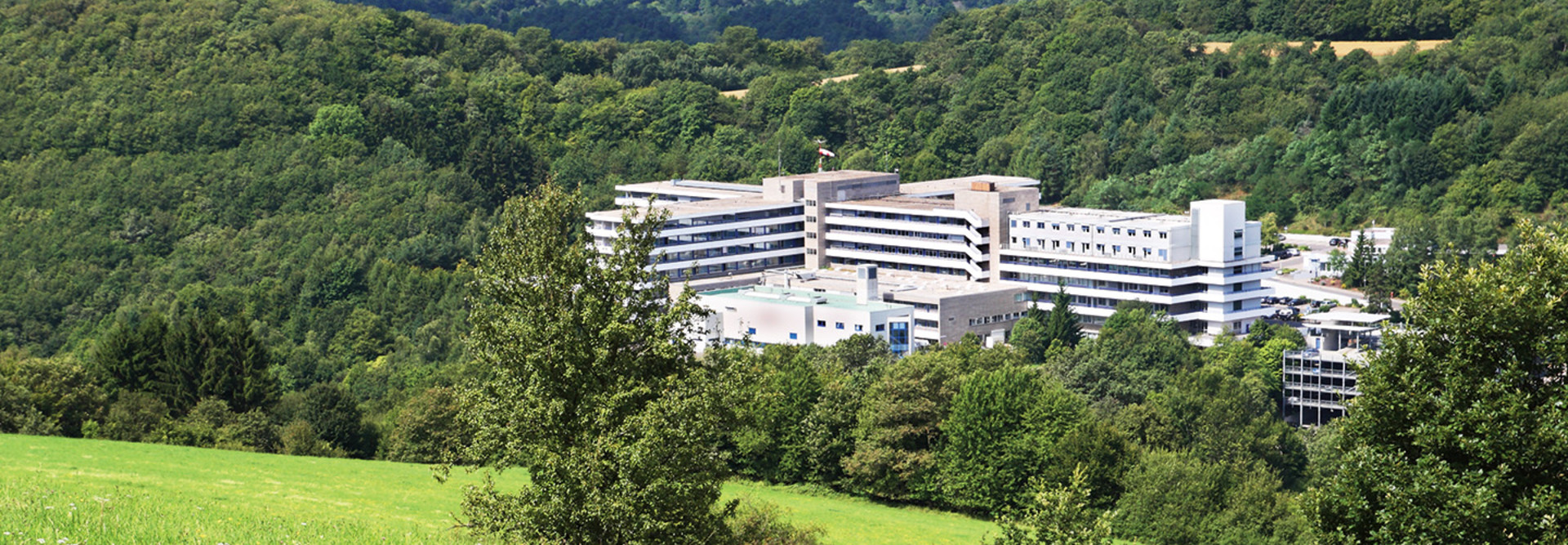 a hospital located in a forested rural area