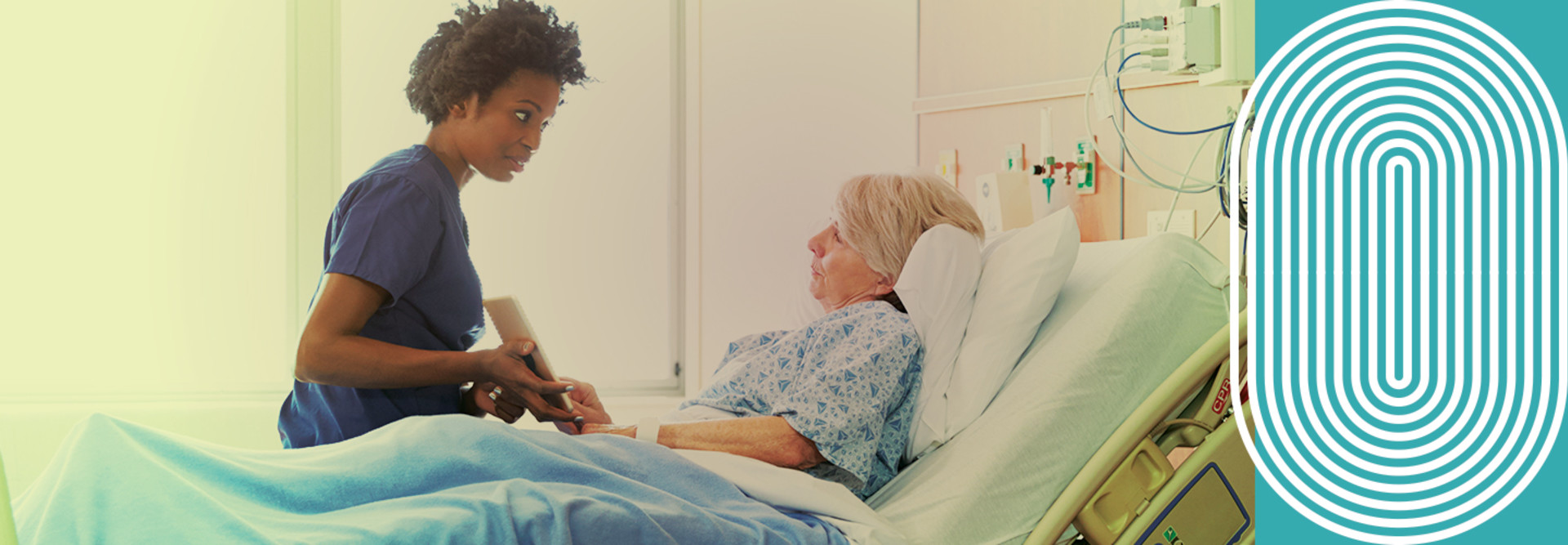 Nurse helping patient with device