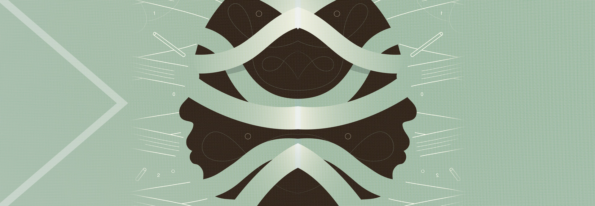 abstract ribbons flowing over a head with two faces