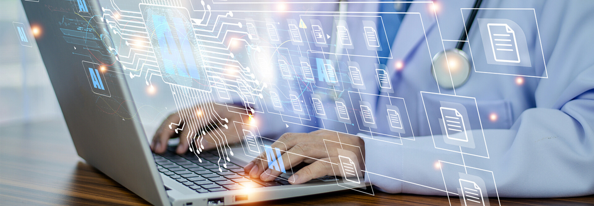 Doctor using AI document management concept