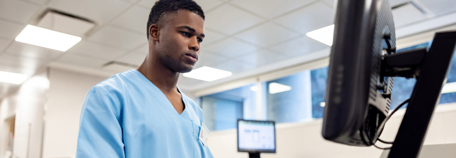 Healthcare worker using the computer