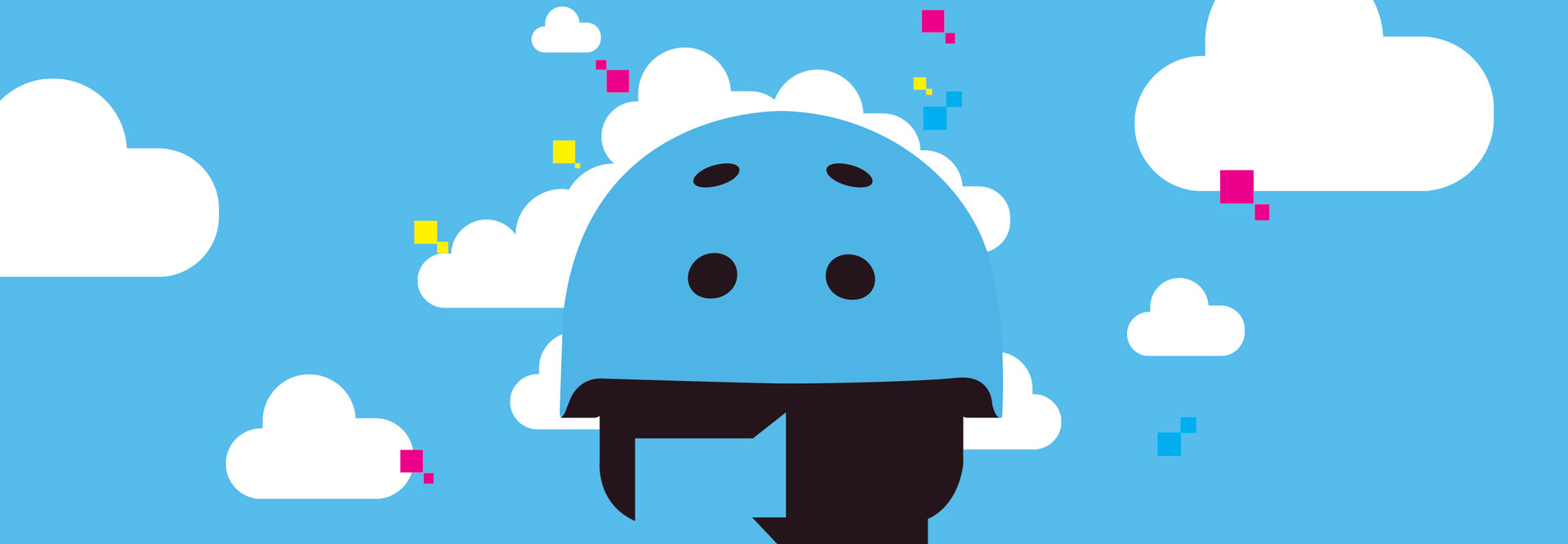 illustration of man wearing bike helmet in the clouds