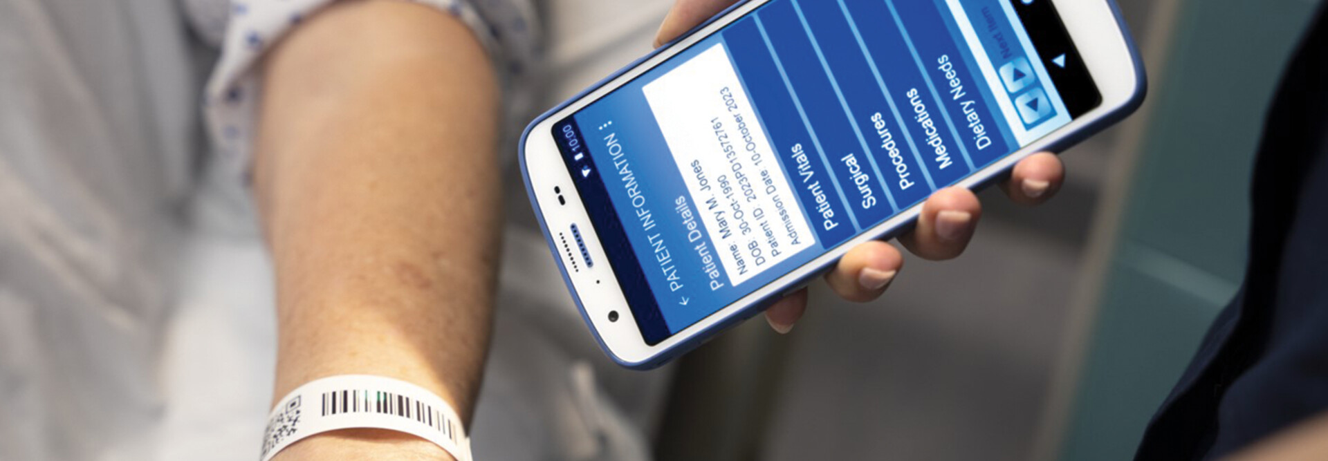 zebra phone scans barcode on patient's wrist