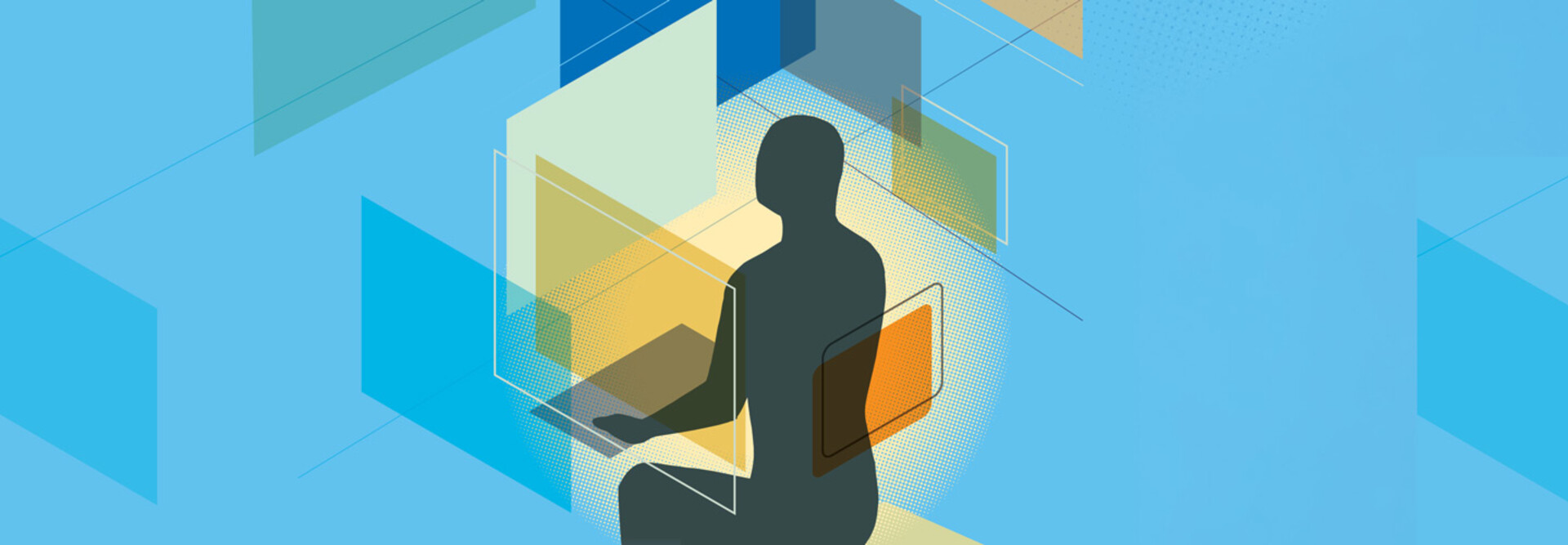 illustration of person surrounded by screens