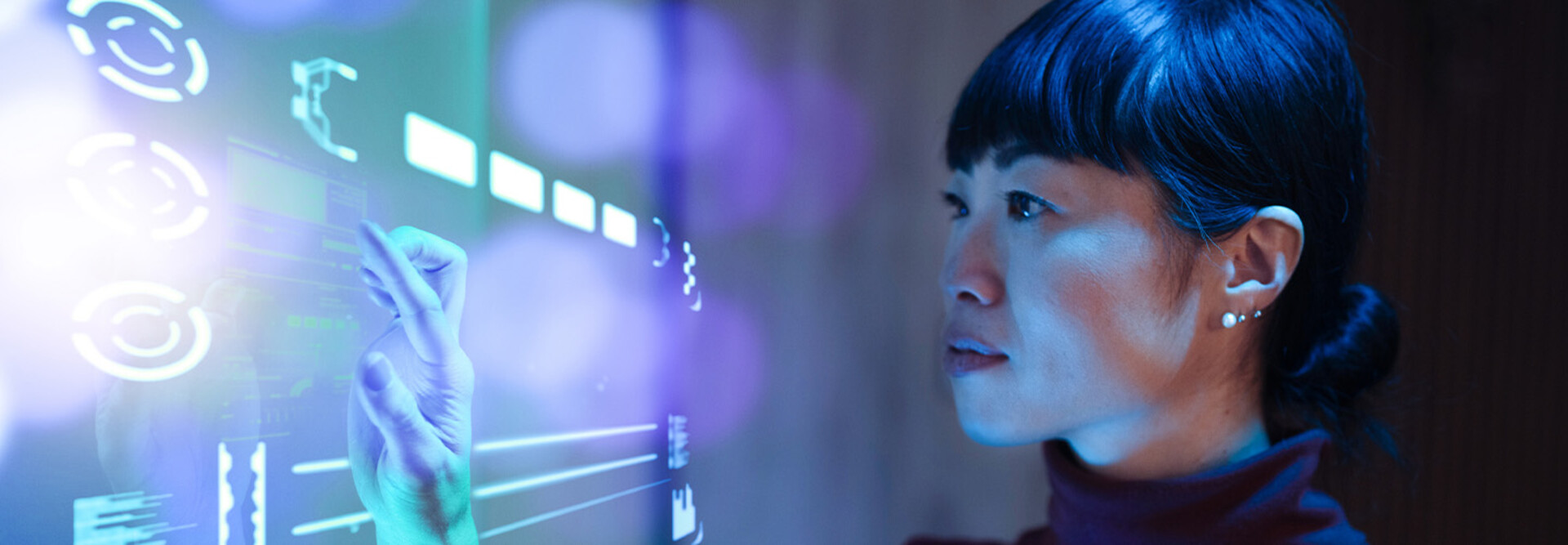 Person working with a futuristic computer
