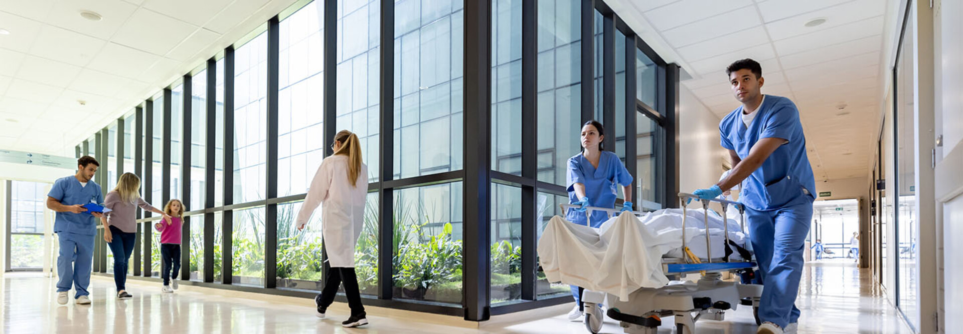 Health workers in a modern hospital