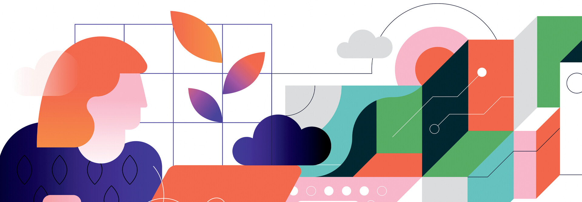 colorful abstract illustration of person on computer