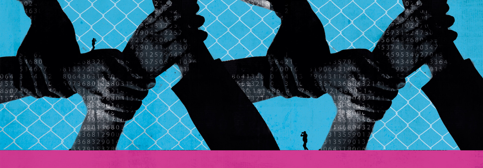 silhouette of hands clasped on wrists in a patterned design