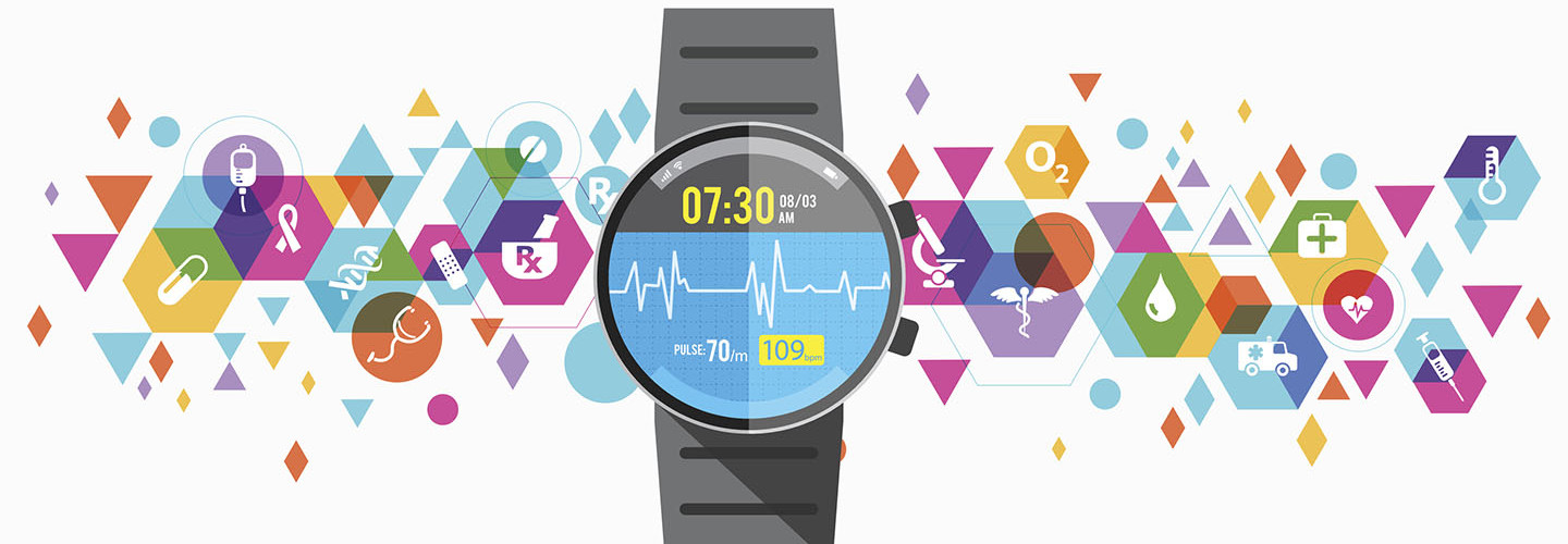 Healthcare wearable design, watch with colorful elements