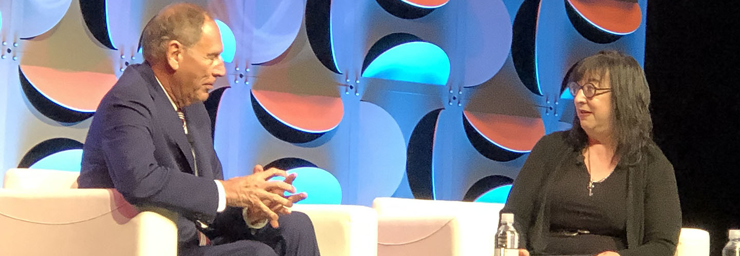 Former Cleveland Clinic CEO Toby Cosgrove (left), who now serves as an adviser to Google, told Jane Sarasohn-Kahn at ATA19 that he believes telehealth is poised to take off.