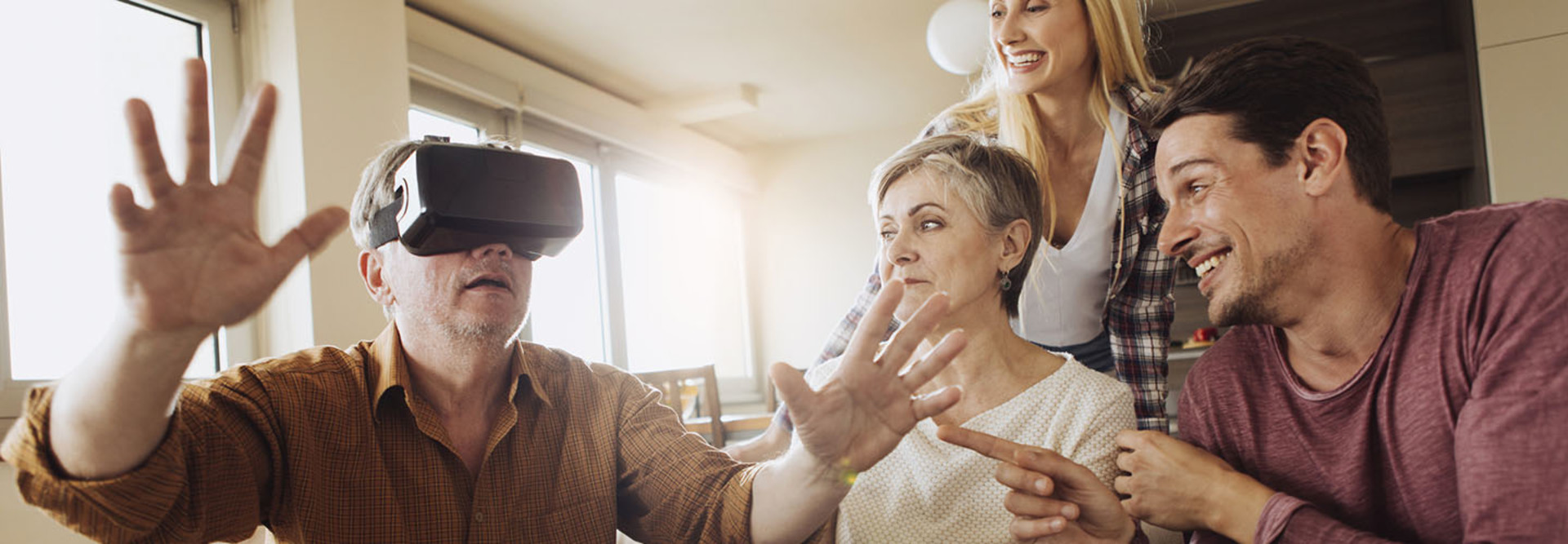 grandpa using virtual reality