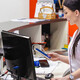 Nurse using a computer at a hospital
