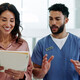 Hospital chief, teamwork and planning with doctor