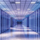 data center room with blue lights