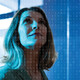 woman looking up at data concept