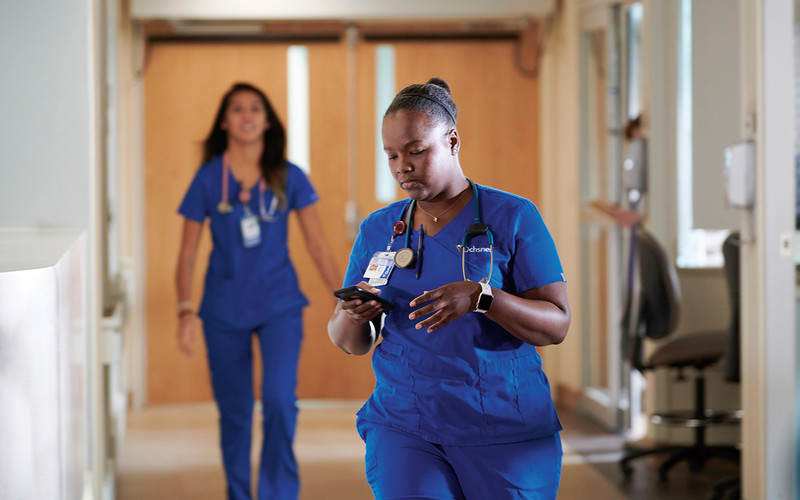 Ochsner nurse with smartphone
