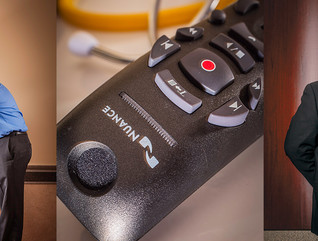 From left: ... Nuance PowerMic microphone; and Don Fosen, CISO and system director of technology at Edward-Elmhurst Health.