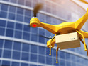 Quadrocopter carrying a parcell. 3D illustration