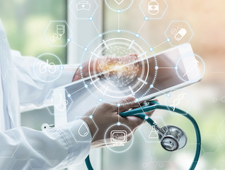 doctors holds tablet in healthcare interoperability concept