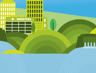 illustration of hospital on data river