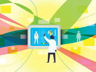 ehr concept with ribbons flowing out of monitor