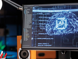 Desktop monitor with brain AI concept